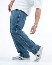 Men’s Rough-Edge Wide Leg Jeans - Blue