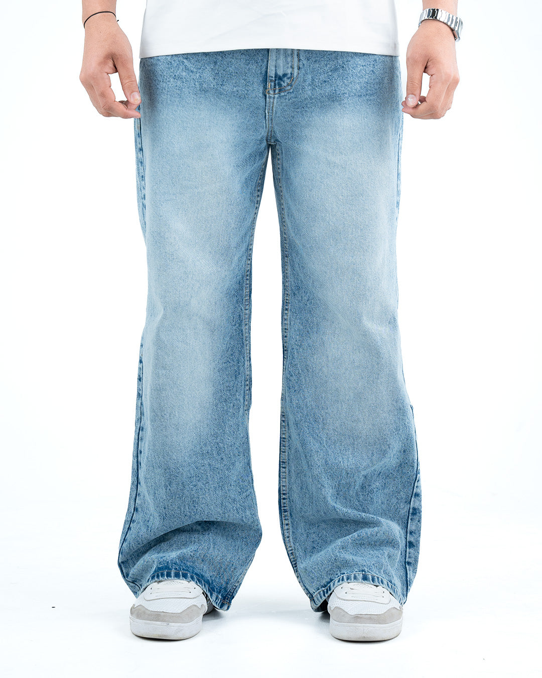 Men’s Wide-Leg Baggy Jeans - Light Blue