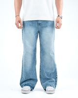 Men’s Wide-Leg Baggy Jeans - Light Blue