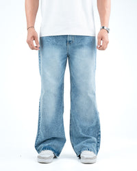 Men’s Wide-Leg Baggy Jeans - Light Blue