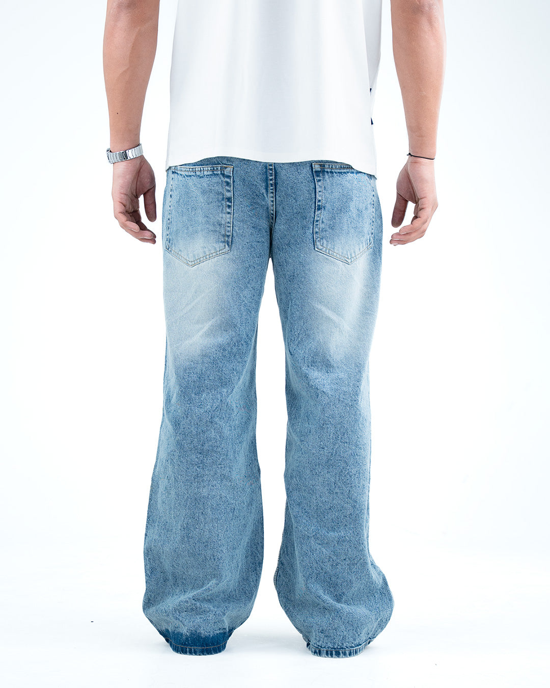 Men’s Wide-Leg Baggy Jeans - Light Blue