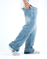 Men’s Wide-Leg Baggy Jeans - Light Blue