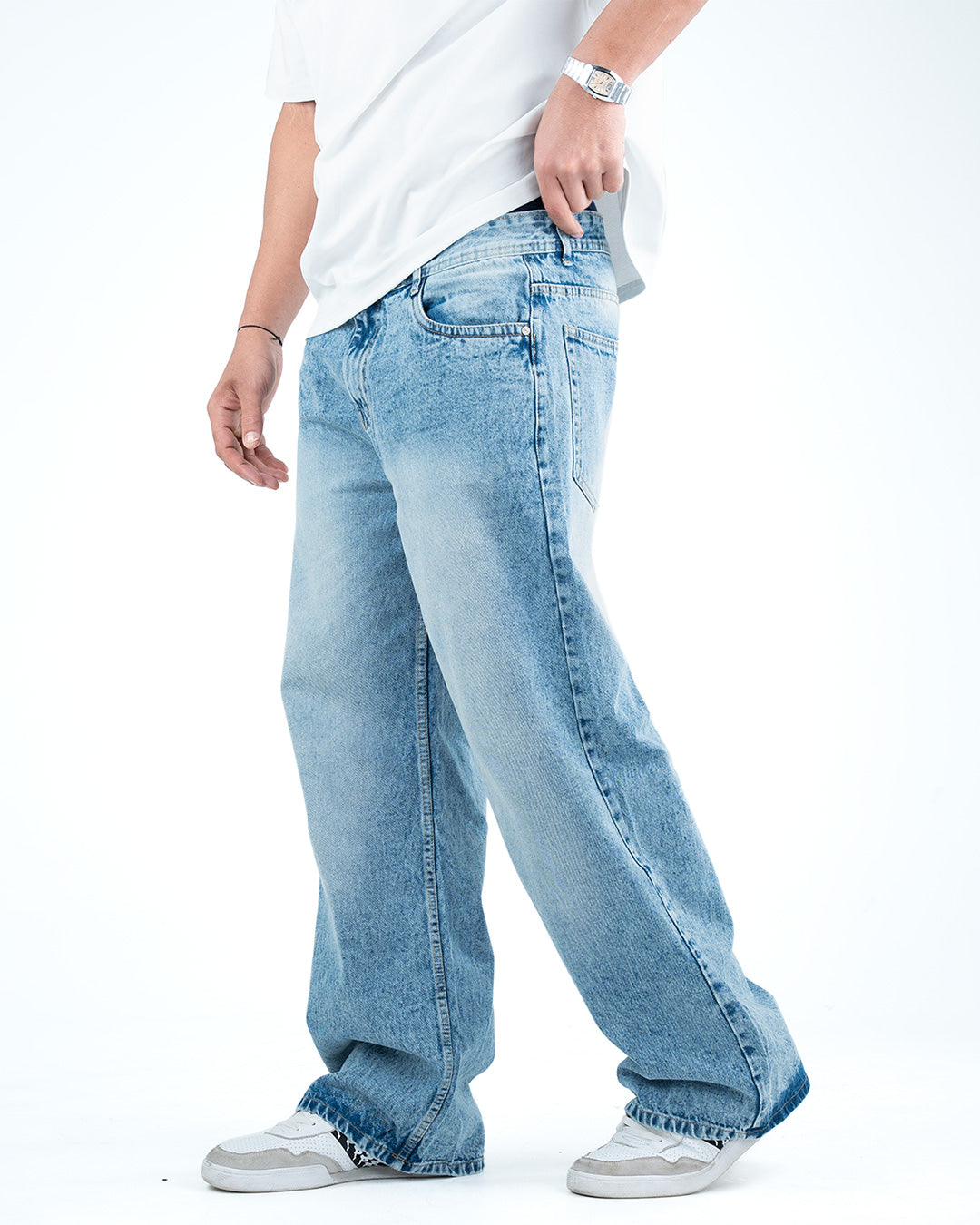Men’s Wide-Leg Baggy Jeans - Light Blue