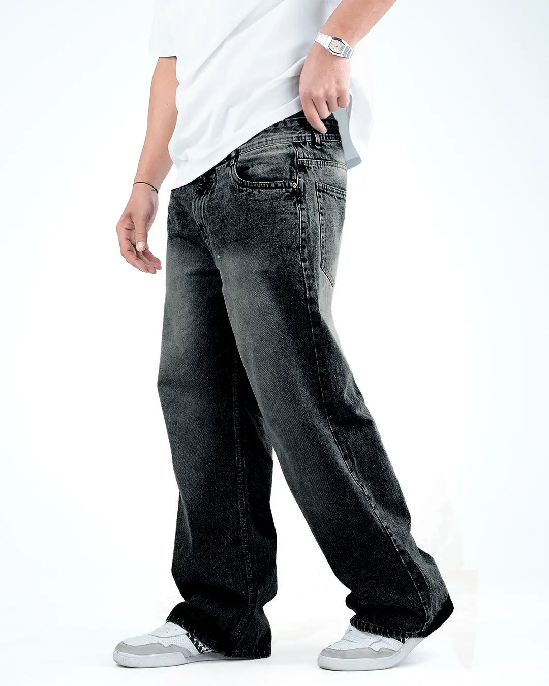 Men’s Wide-Leg Baggy Jeans - Black