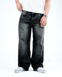 Men’s Wide-Leg Baggy Jeans - Black