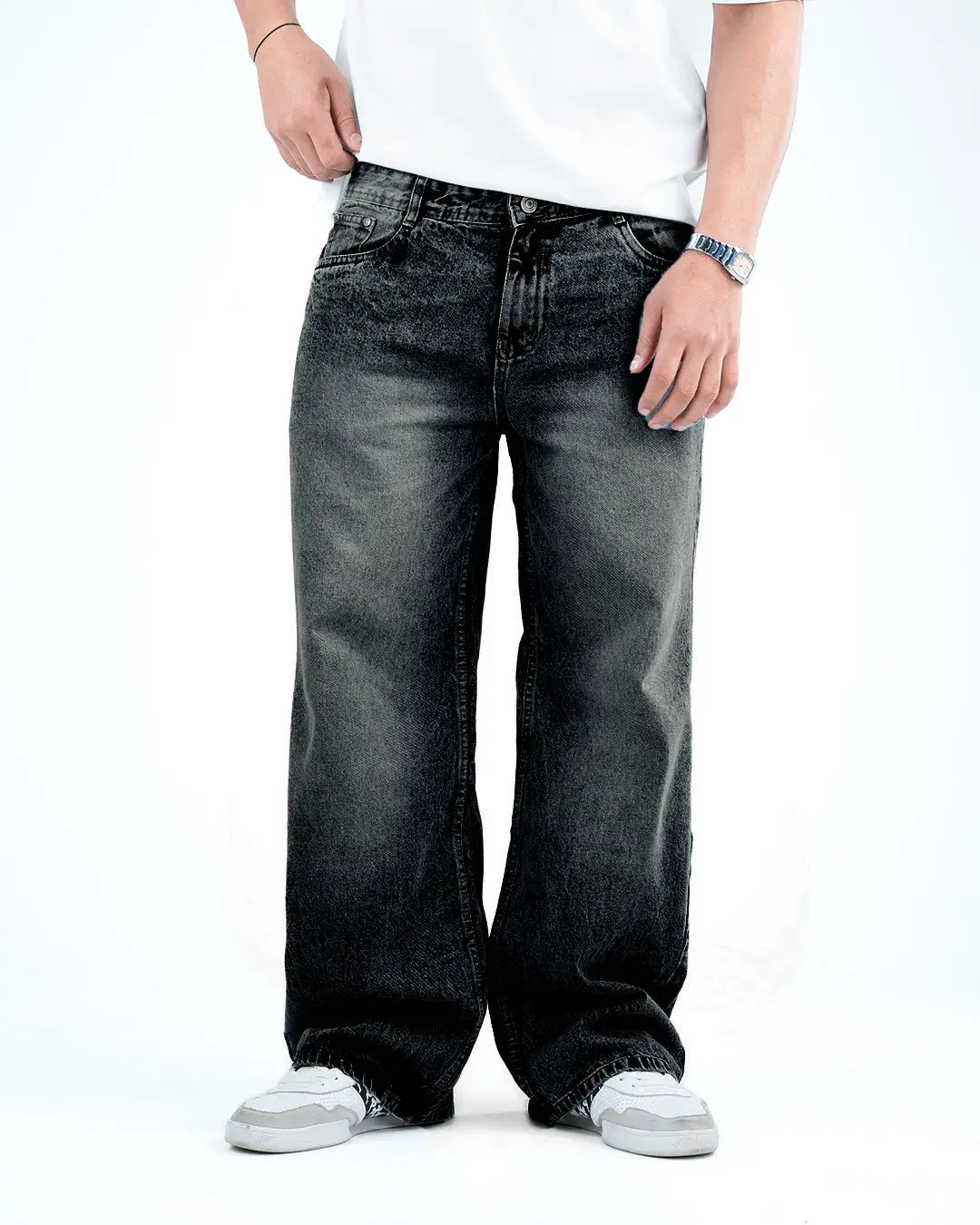 Men’s Wide-Leg Baggy Jeans - Black