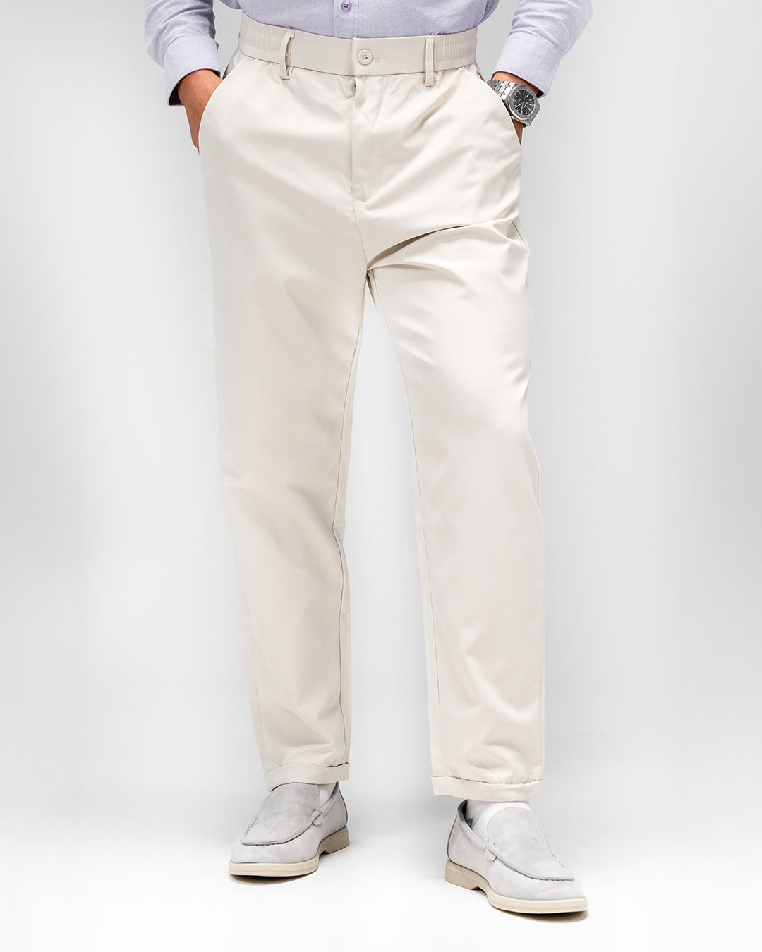 MEN’S CLASSIC SLIM-FIT CREAM TROUSERS