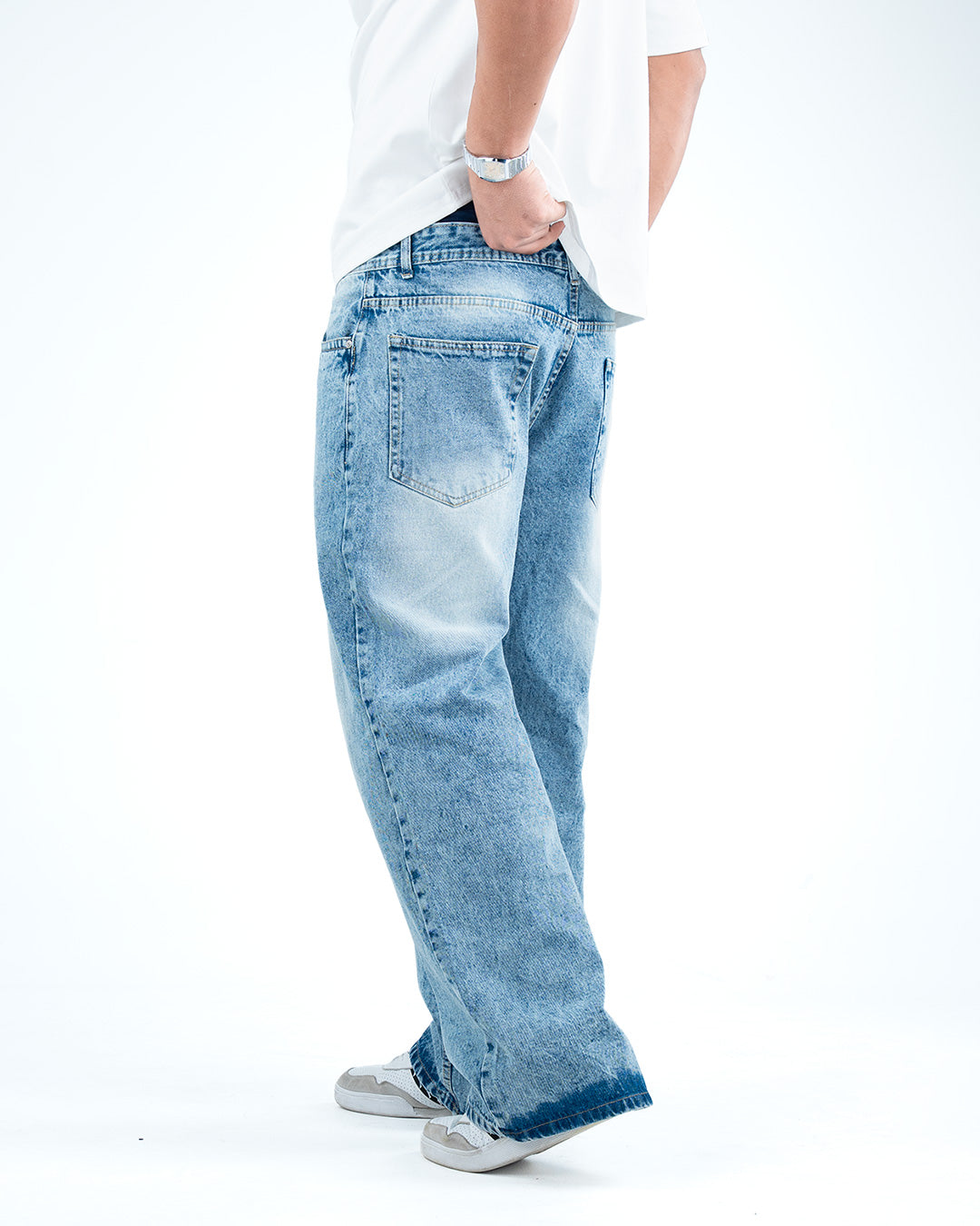 Men’s Wide-Leg Baggy Jeans - Light Blue