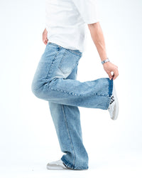 Men’s Wide-Leg Baggy Jeans - Light Blue