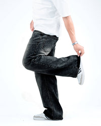 Men’s Wide-Leg Baggy Jeans - Black