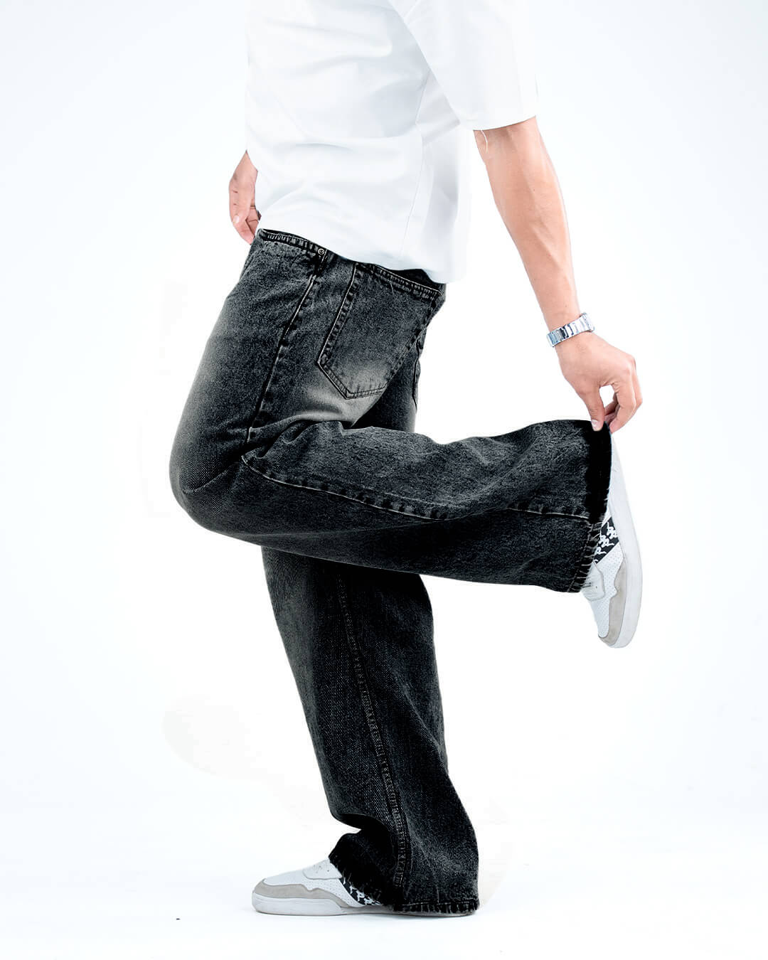 Men’s Wide-Leg Baggy Jeans - Black