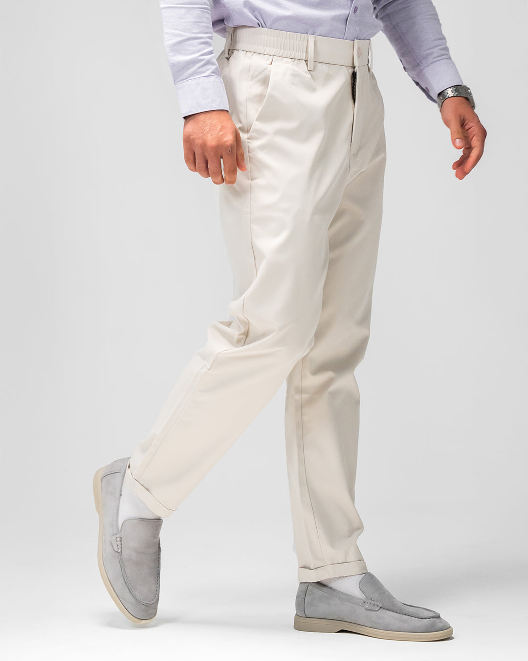 MEN’S CLASSIC SLIM-FIT CREAM TROUSERS