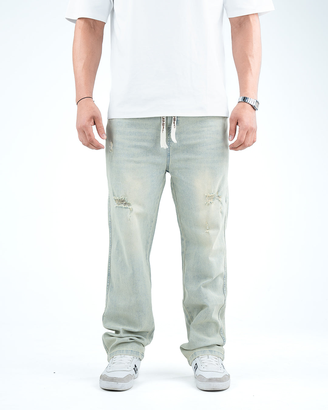Men’s Distressed Relaxed-Fit Jeans - Pista