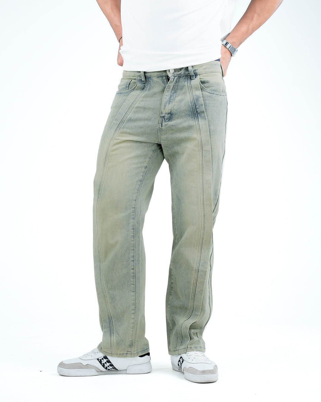 Men’s Panel Stitch Relaxed Fit Jeans - Pista