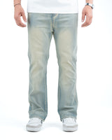 Men’s Washed Straight Fit Denim Jeans - BLUE YELLOW