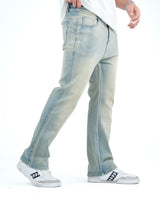 Men’s Washed Straight Fit Denim Jeans - BLUE YELLOW