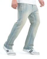 Men’s Washed Straight Fit Denim Jeans - BLUE YELLOW