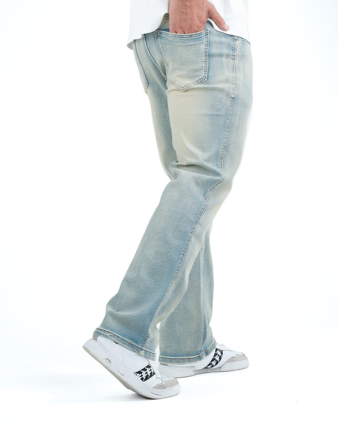 Men’s Washed Straight Fit Denim Jeans - BLUE YELLOW