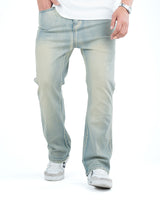 Men’s Washed Straight Fit Denim Jeans - BLUE YELLOW