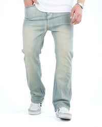 Men’s Washed Straight Fit Denim Jeans - BLUE YELLOW