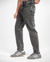 MEN’S DARK GREY WASHED STRAIGHT-LEG JEANS