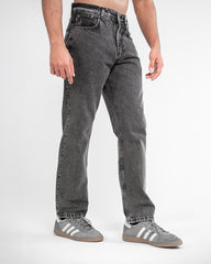 MEN’S DARK GREY WASHED STRAIGHT-LEG JEANS
