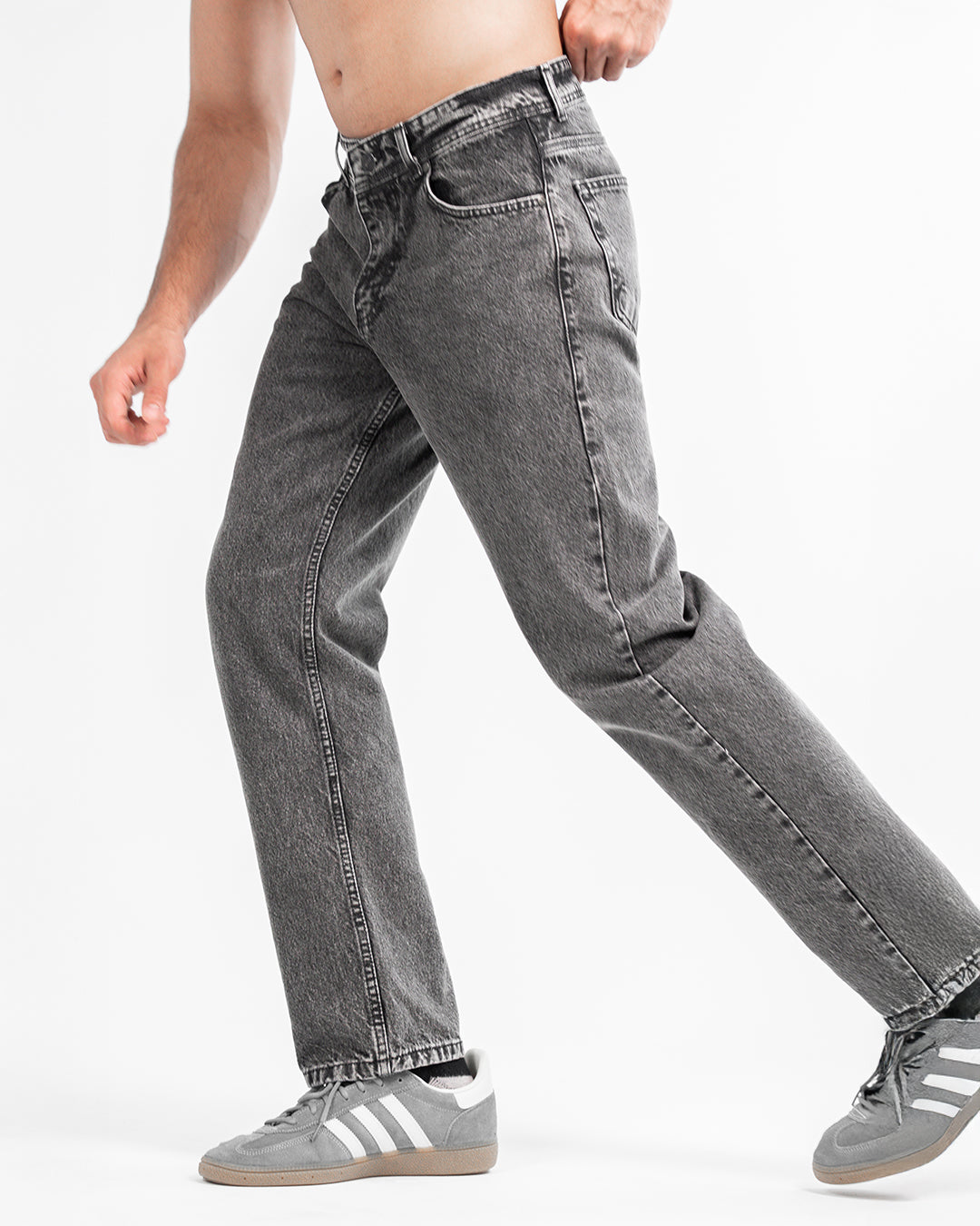MEN’S DARK GREY WASHED STRAIGHT-LEG JEANS