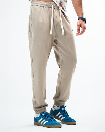 MEN’S BEIGE JOGGER PANTS WITH DRAWSTRING WAIST