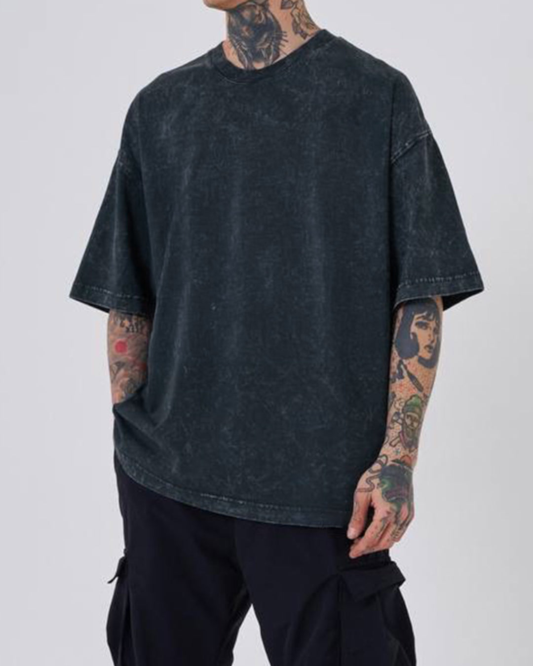 OVERSIZE ACID WASH T-SHIRT - BLACK