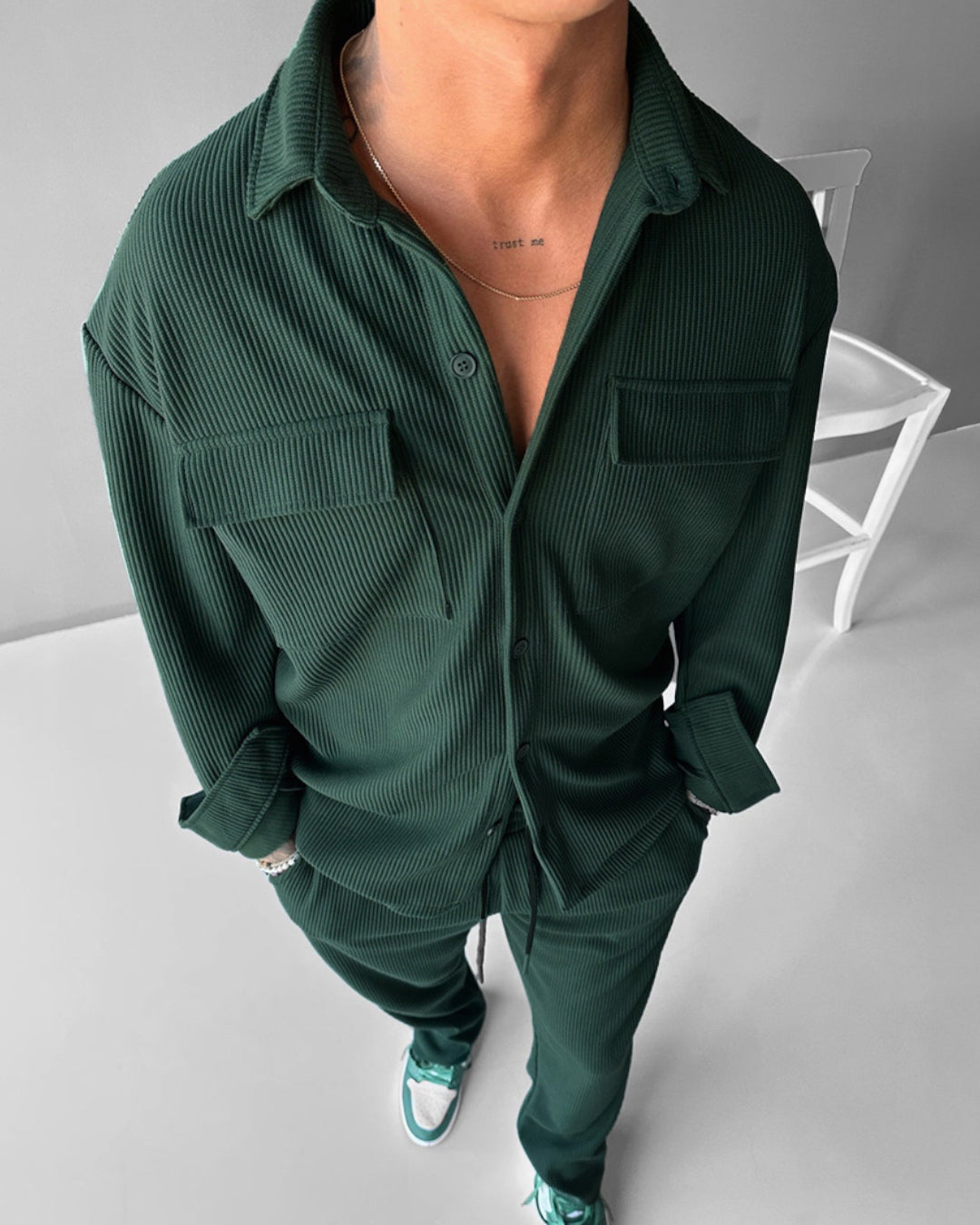 Double Pocket Shirt & Trouser Set - Green