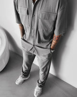Double Pocket Half Sleeves Shirt & Trouser Set - Gray