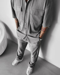 Double Pocket Half Sleeves Shirt & Trouser Set - Gray
