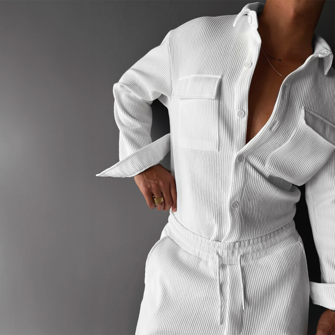 Double Pocket Shirt & Trouser Set - White