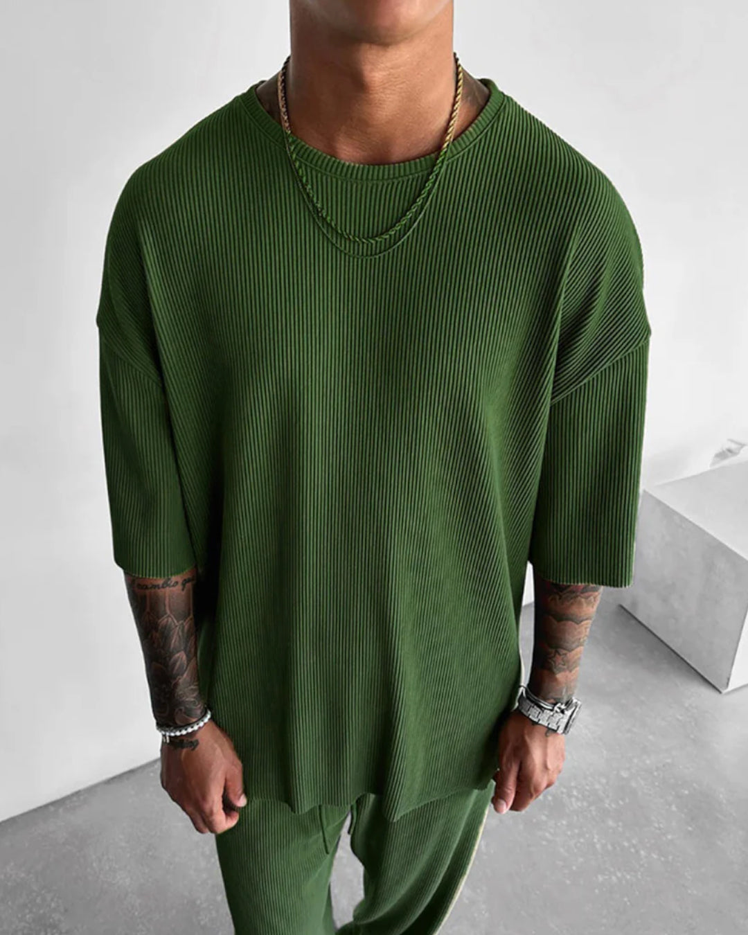 OVERSIZE RIBBED T-SHIRT - ARMY GREEN