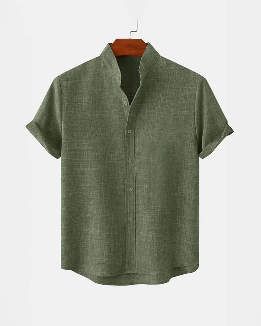 BAN COLLAR LINEN SHIRT - GREEN