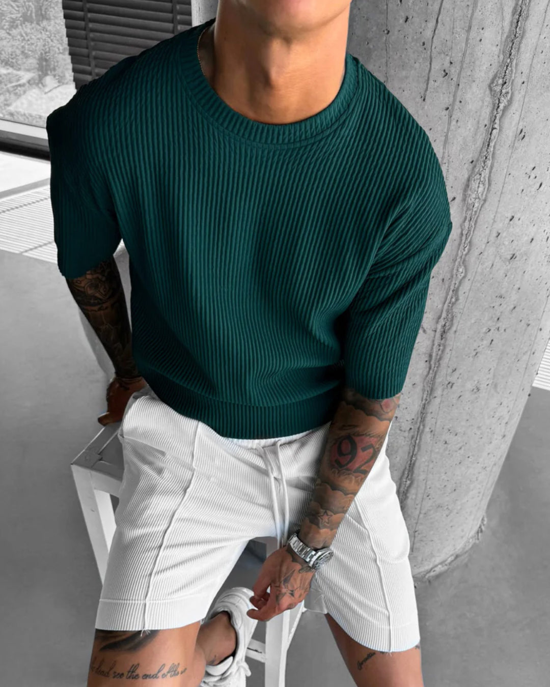 OVERSIZE RIBBED T-SHIRT - RAIN FOREST