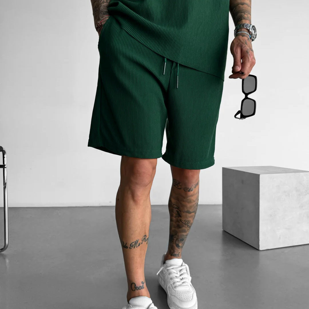 LOOSE FIT RIBBED SHORTS - GREEN