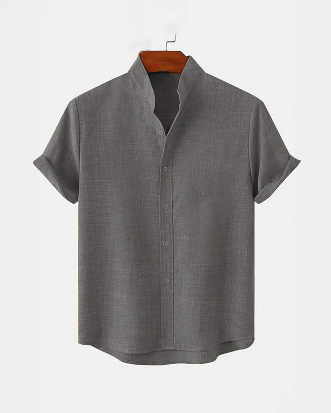 BAN COLLAR LINEN SHIRT - GRAY