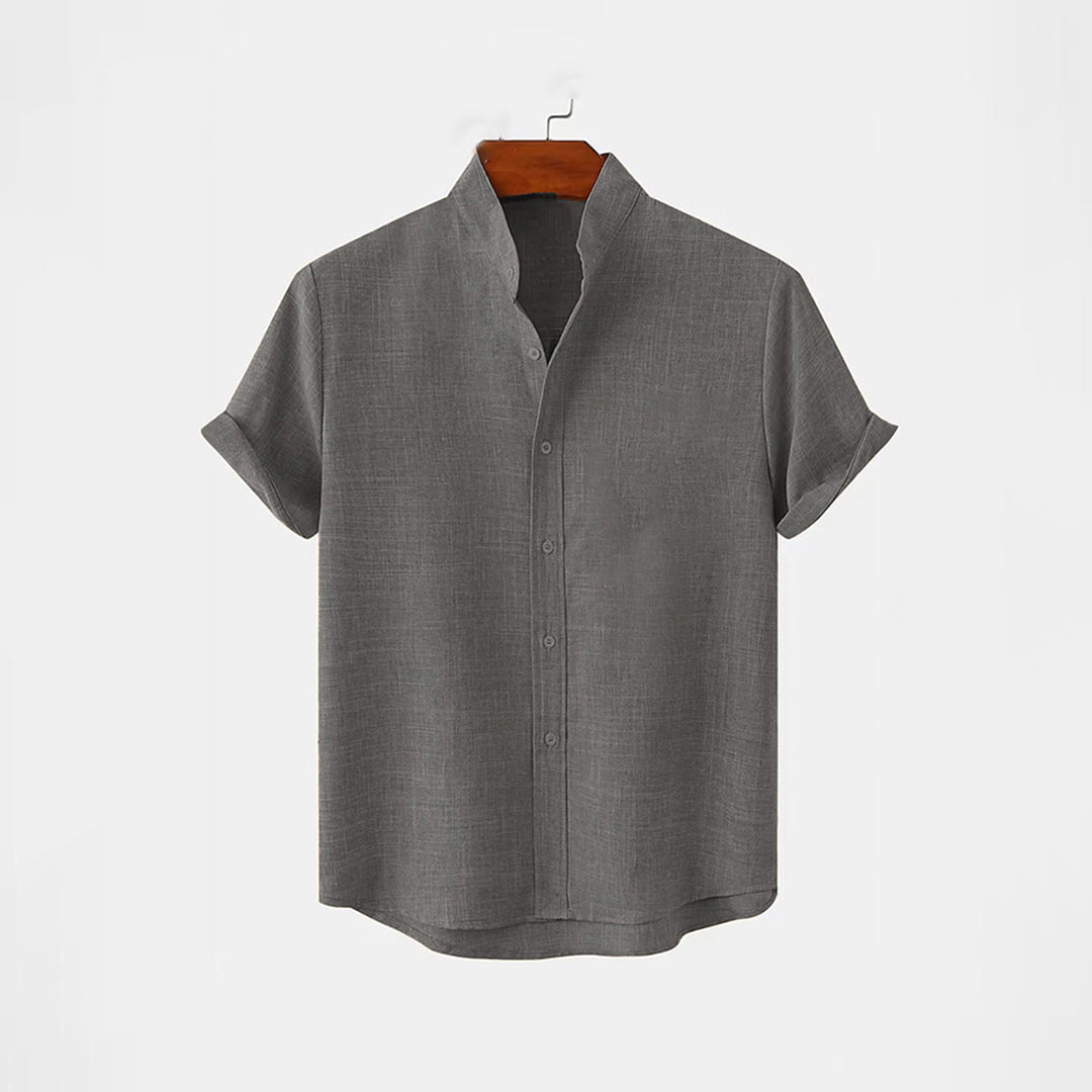 BAN COLLAR FULL LINEN SHIRT - GRAY