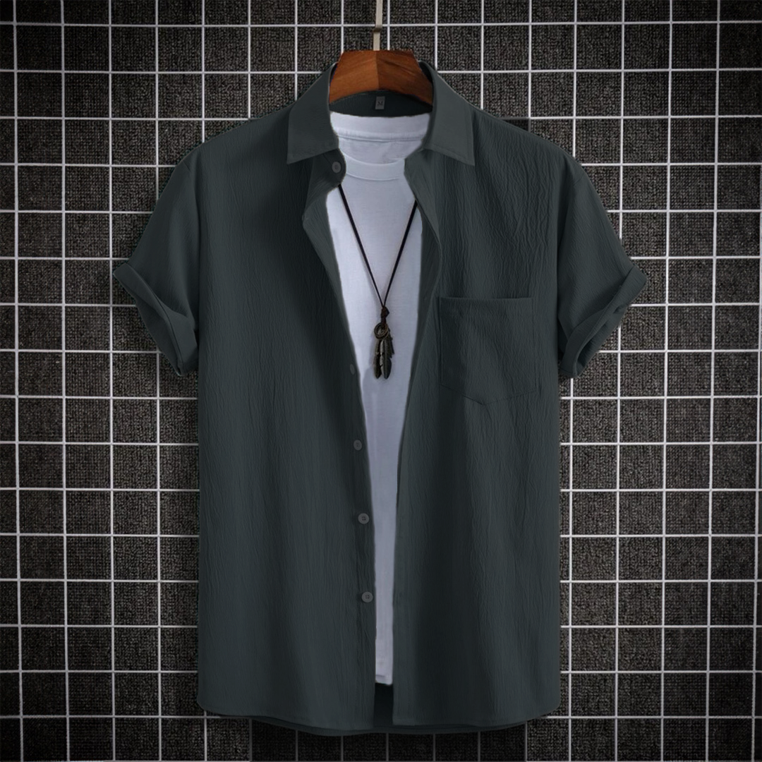 Gray Solid Collar Button Up Shirt