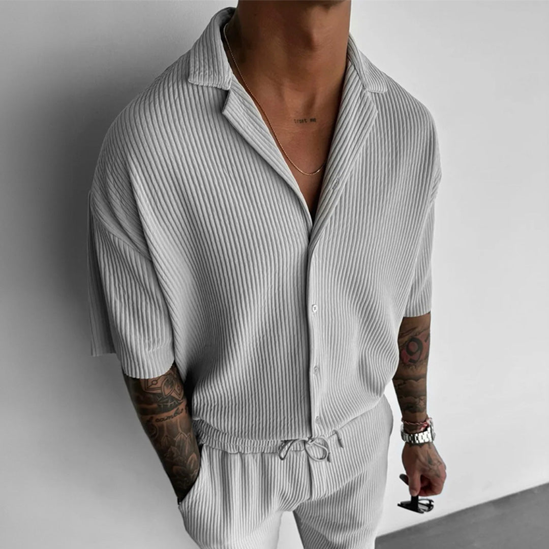 OVERSIZE RIBBED SHIRT - GRAY