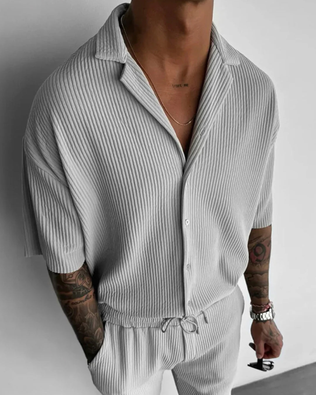 OVERSIZE RIBBED SHIRT - GRAY