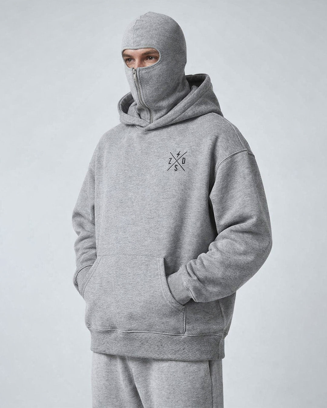 Zapped Balaclava Ninja Hoodie - Grey