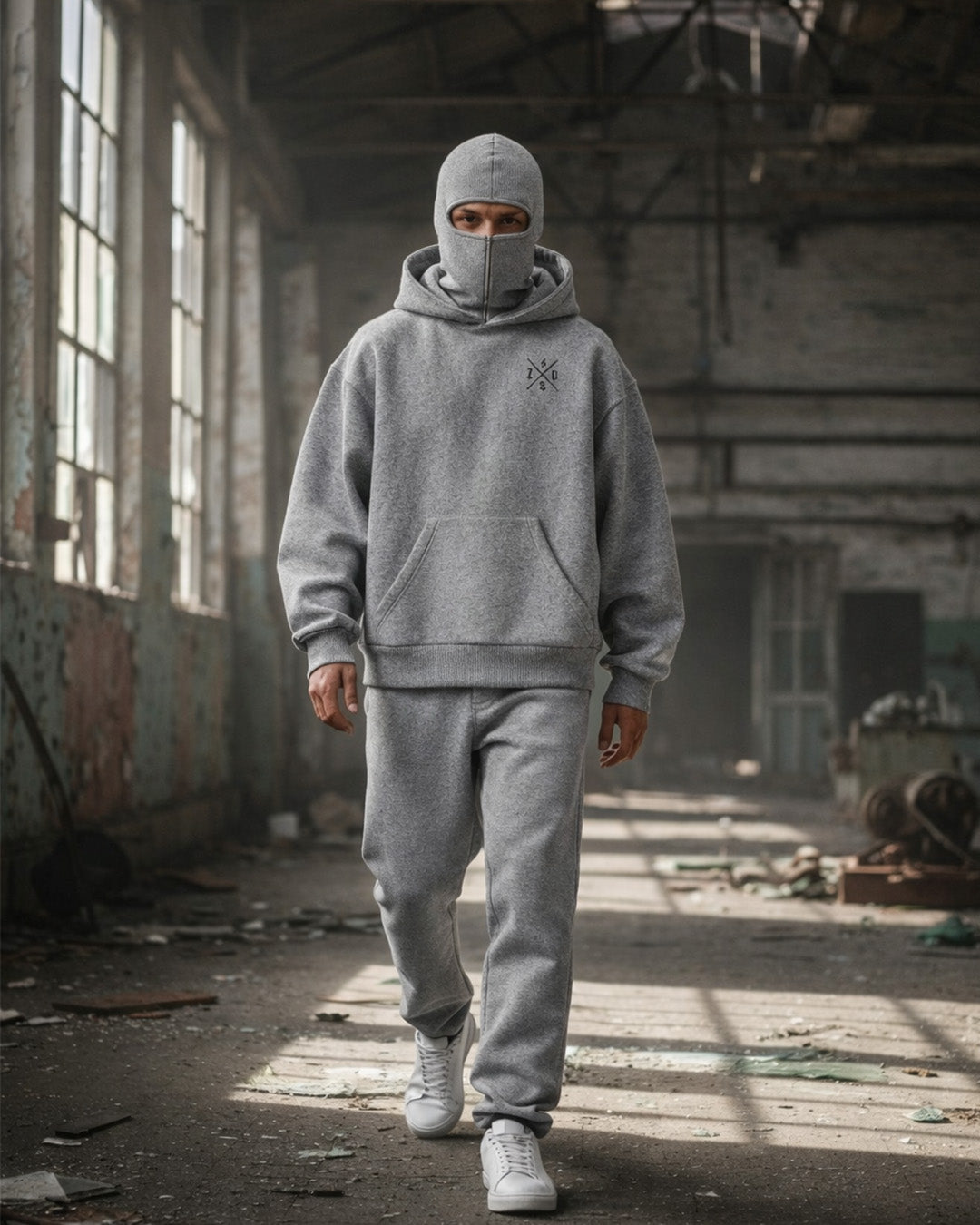 Zapped Balaclava Ninja Hoodie - Grey
