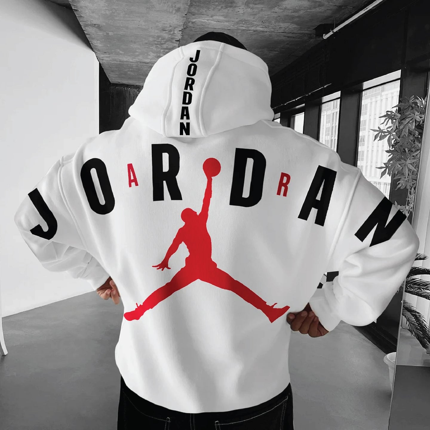 BASKETBALL HOODIE - WHITE & RED