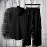 Oversize Full Sleeve HoodieShirt & Trouser Set - Black