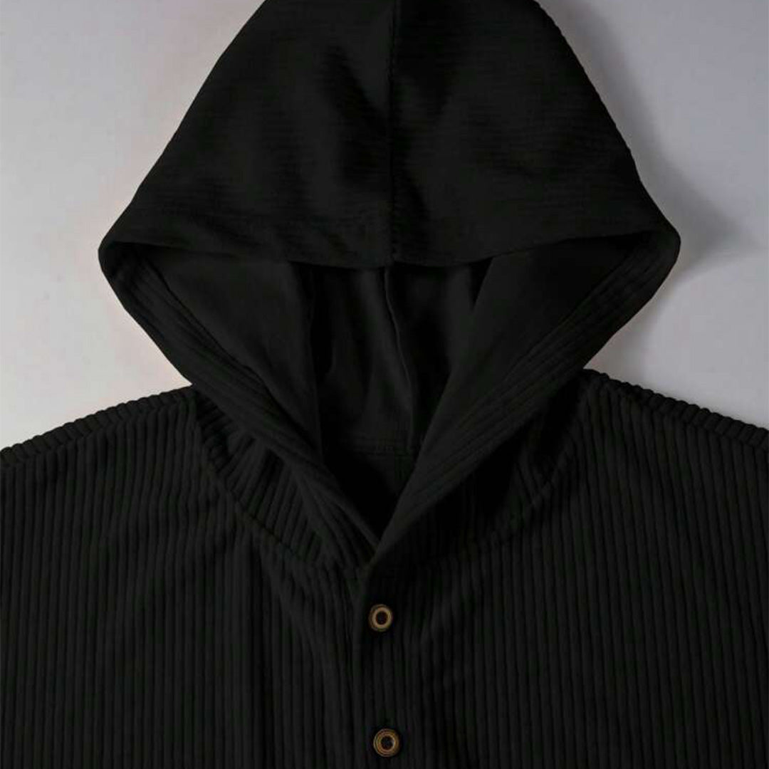 Oversize Full Sleeve HoodieShirt & Trouser Set - Black