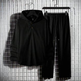 Oversize Full Sleeve HoodieShirt & Trouser Set - Black