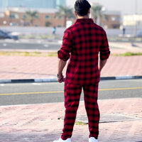 Loose Fit Plaid Long Sleeve Shirt & Trouser Set