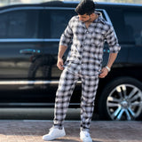 Loose Fit Plaid Long Sleeve Shirt & Trouser Set